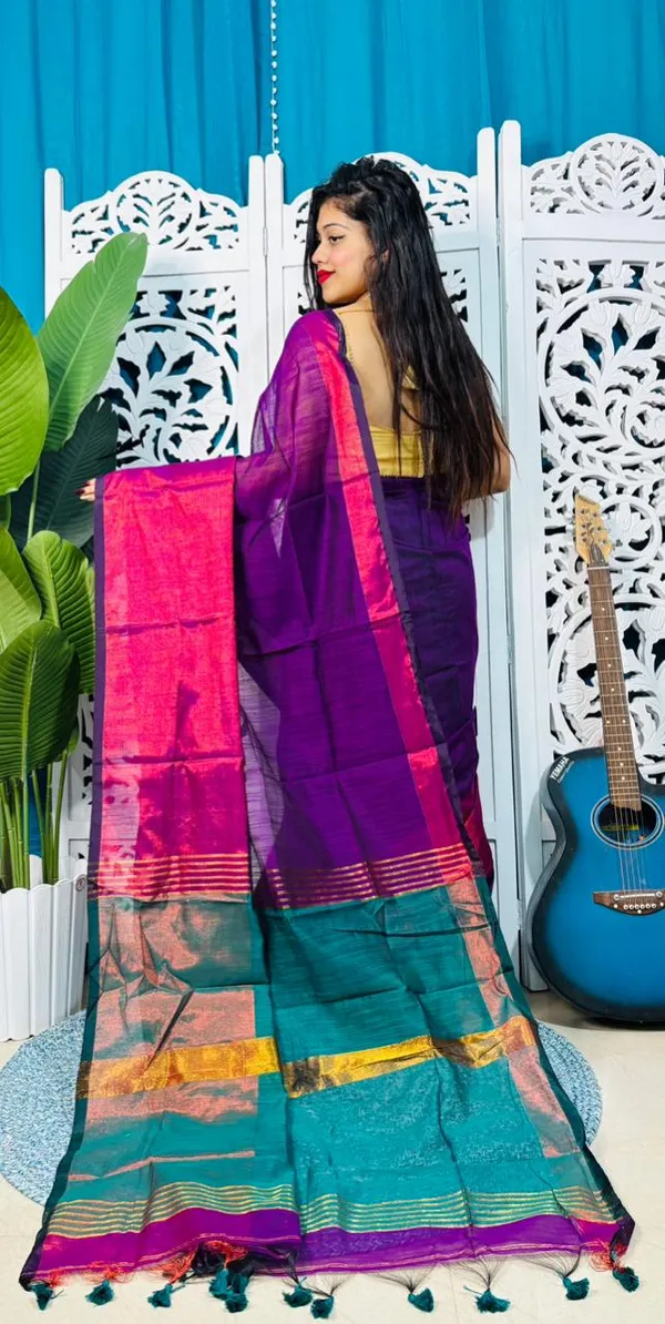 Plain_Cotton_Slab_Saree_With_Blouse_Piece