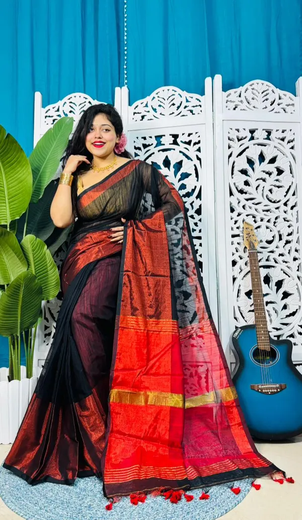 Plain_Cotton_Slab_Saree_With_Blouse_Piece