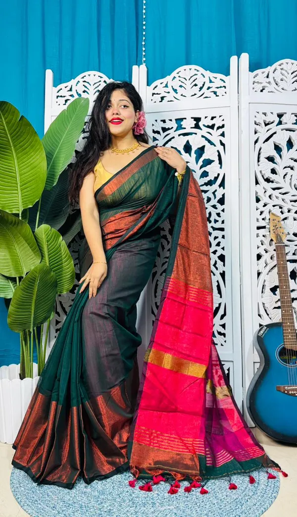 Plain_Cotton_Slab_Saree_With_Blouse_Piece