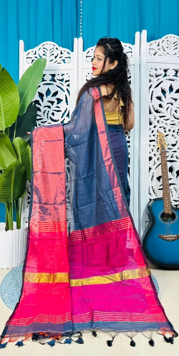 Plain_Cotton_Slab_Saree_With_Blouse_Piece