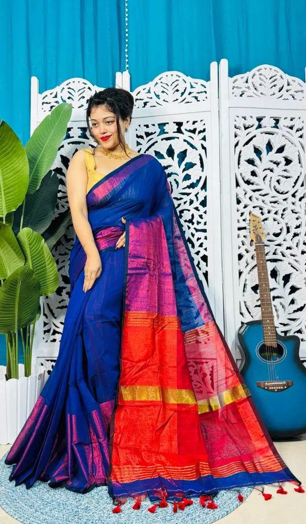 Plain_Cotton_Slab_Saree_With_Blouse_Piece