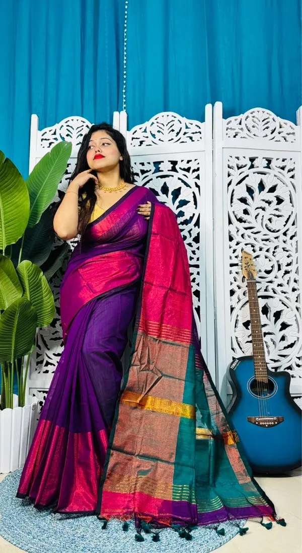 Plain_Cotton_Slab_Saree_With_Blouse_Piece