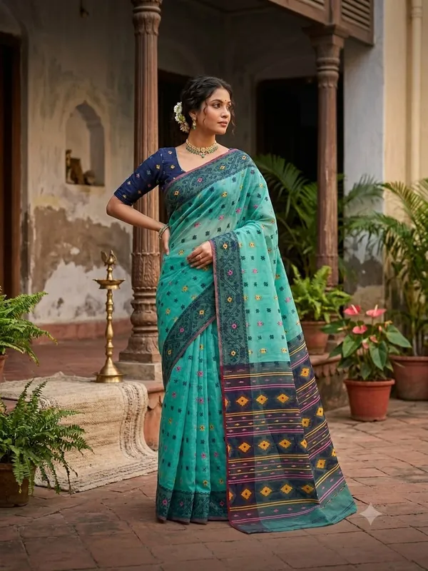 Exclusive_New_Pujo_Special_BD_Dhakai_Jamdani_Saree_With_Blouse_Piece