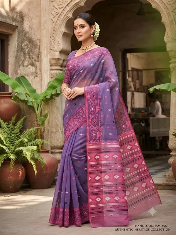 Exclusive_New_Pujo_Special_BD_Dhakai_Jamdani_Saree_With_Blouse_Piece