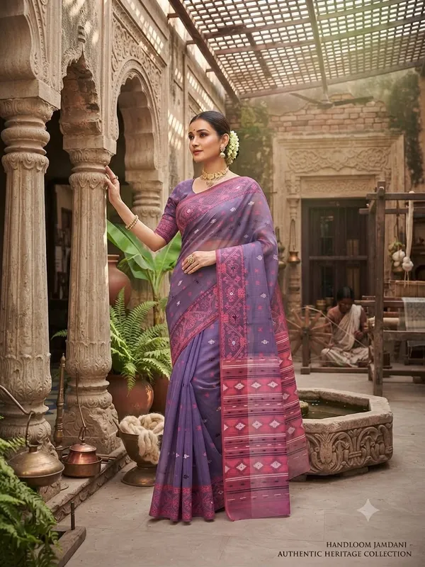 Exclusive_New_Pujo_Special_BD_Dhakai_Jamdani_Saree_With_Blouse_Piece