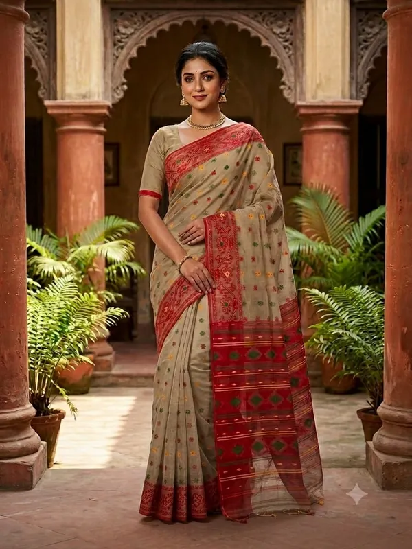 Exclusive_New_Pujo_Special_BD_Dhakai_Jamdani_Saree_With_Blouse_Piece