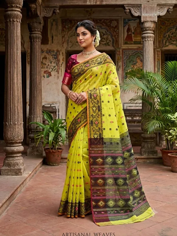 Exclusive_New_Pujo_Special_BD_Dhakai_Jamdani_Saree_With_Blouse_Piece