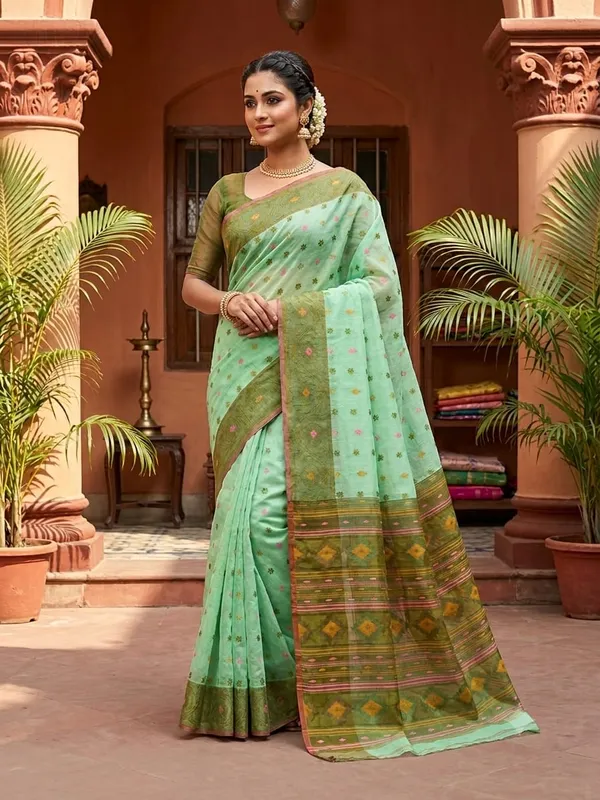 Exclusive_New_Pujo_Special_BD_Dhakai_Jamdani_Saree_With_Blouse_Piece