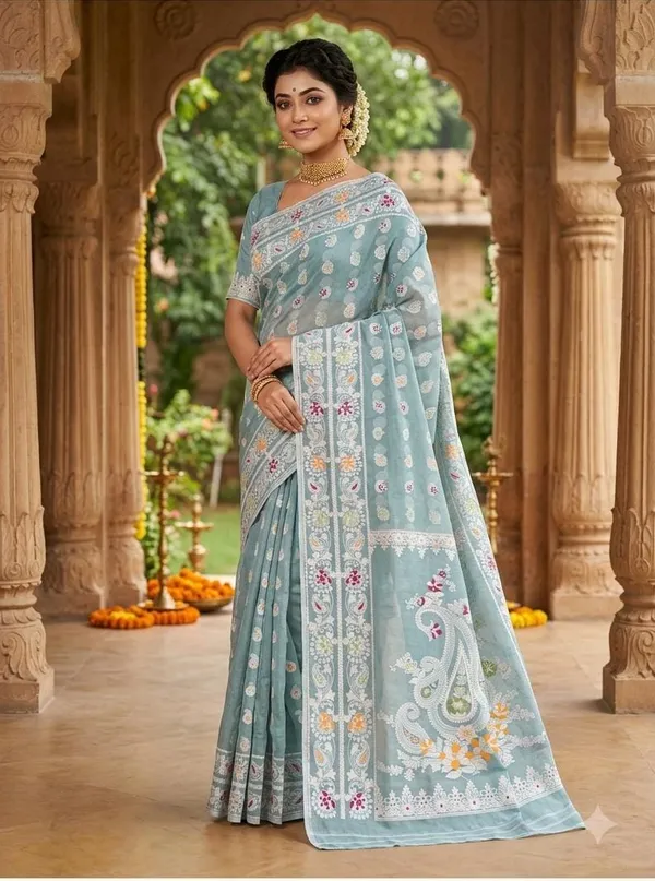 New_Pujo_Special_Dhakai_Jamdani_Saree_With_Blouse_Piece