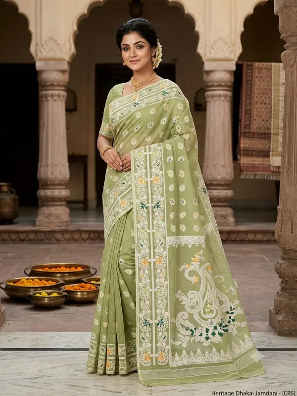 New_Pujo_Special_Dhakai_Jamdani_Saree_With_Blouse_Piece