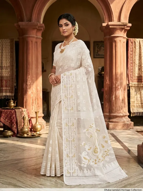 New_Pujo_Special_Dhakai_Jamdani_Saree_With_Blouse_Piece