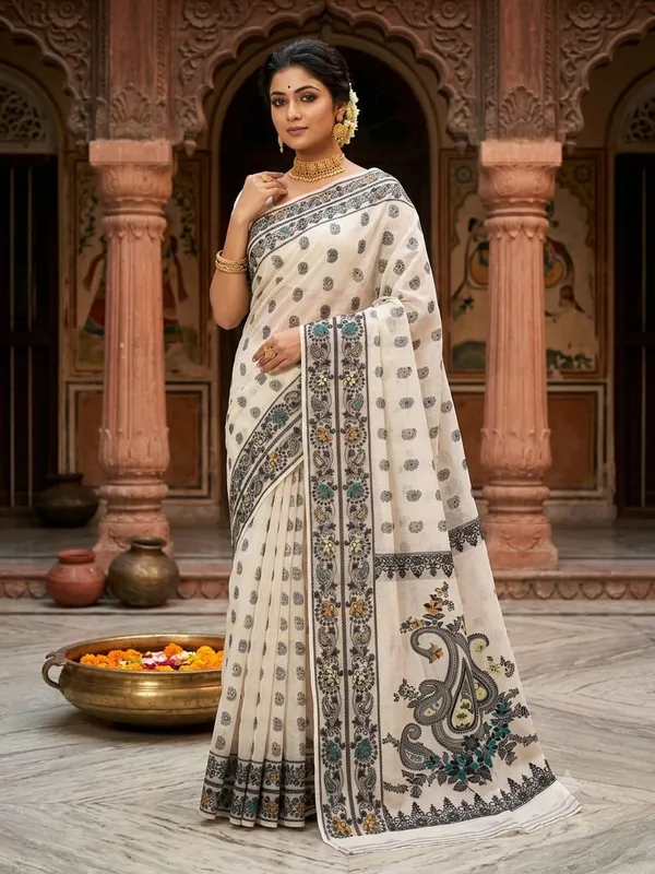 New_Pujo_Special_Dhakai_Jamdani_Saree_With_Blouse_Piece