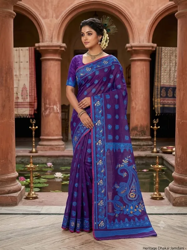 New_Pujo_Special_Dhakai_Jamdani_Saree_With_Blouse_Piece