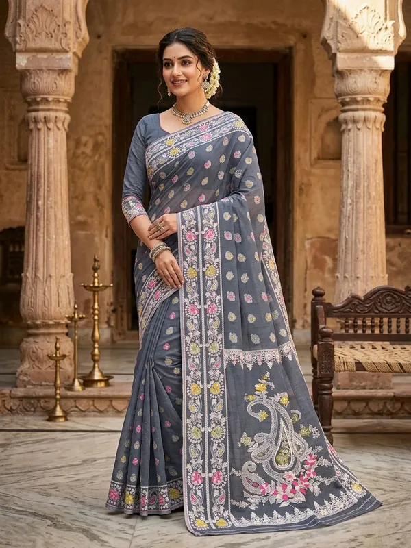 New_Pujo_Special_Dhakai_Jamdani_Saree_With_Blouse_Piece