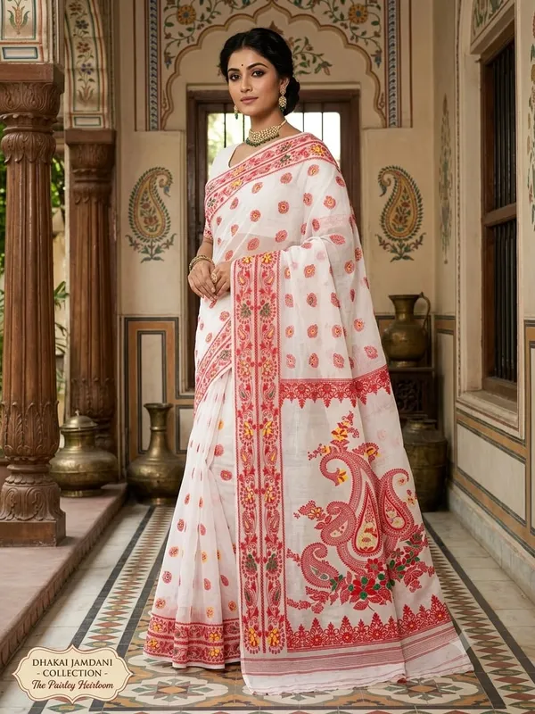 New_Pujo_Special_Dhakai_Jamdani_Saree_With_Blouse_Piece