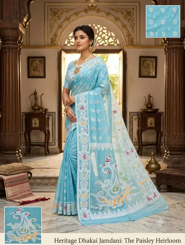 New_Pujo_Special_Dhakai_Jamdani_Saree_With_Blouse_Piece