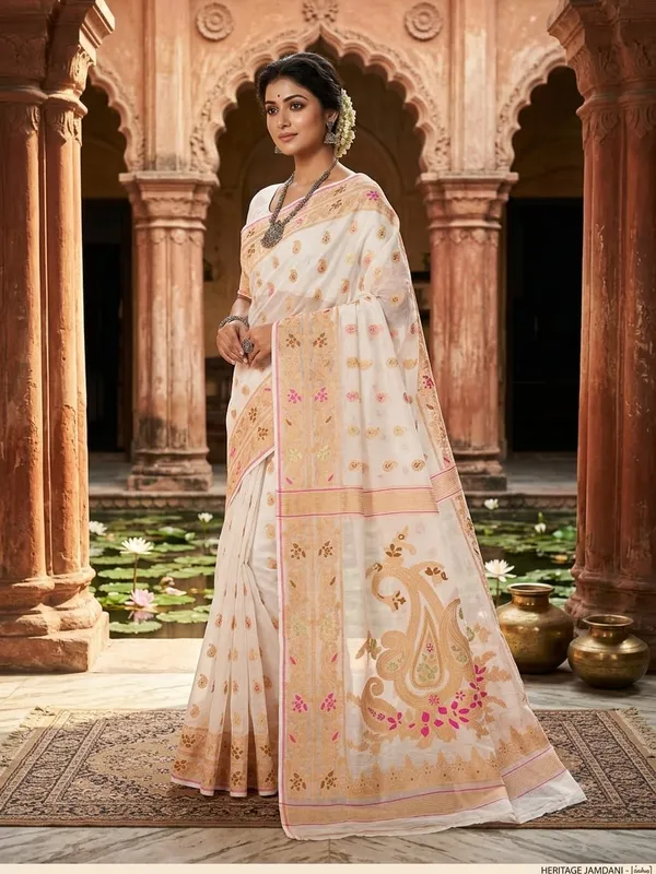 New_Pujo_Special_Dhakai_Jamdani_Saree_With_Blouse_Piece