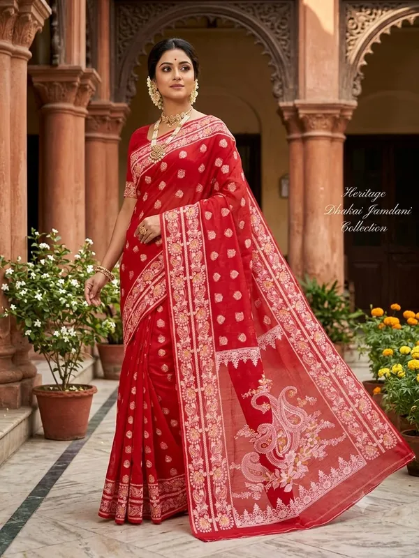 Pure_Cotton_Dhakai_Jamdani_Saree_100%_Cotton_By_Cotton_Semi_Hard