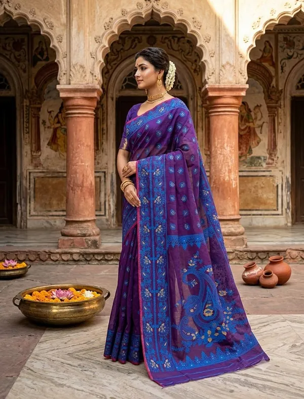 Pure_Cotton_Dhakai_Jamdani_Saree_100%_Cotton_By_Cotton_Semi_Hard