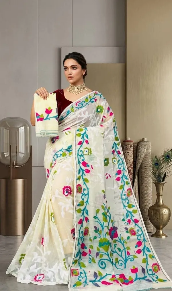 Jumbo_Lota_All_Over_Soft_Dhakai_Jamdani_With_Blouse_Piece