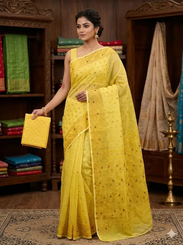 Machibuti_Jori_Soft_Dhakai_Jamdani_Saree_With_Blouse_Piece