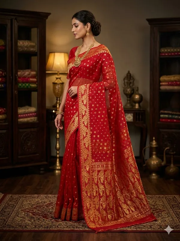 Machibuti_Jori_Soft_Dhakai_Jamdani_Saree_With_Blouse_Piece