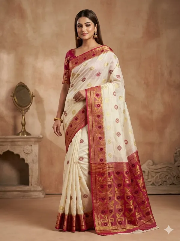 Exclusive_New_Puja_Special_Dhakai_Jamdani_Saree_With_Blouse_Piece