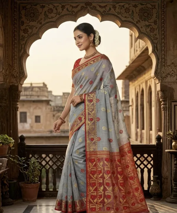 Exclusive_New_Puja_Special_Dhakai_Jamdani_Saree_With_Blouse_Piece