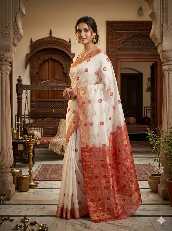 Exclusive_New_Puja_Special_Dhakai_Jamdani_Saree_With_Blouse_Piece
