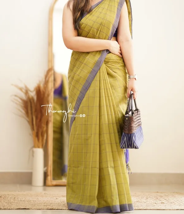 Manjuri_Check_Khadi_Cotton_Saree_With_Blouse_Piece
