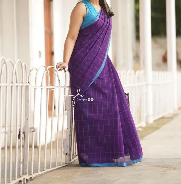Manjuri_Check_Khadi_Cotton_Saree_With_Blouse_Piece