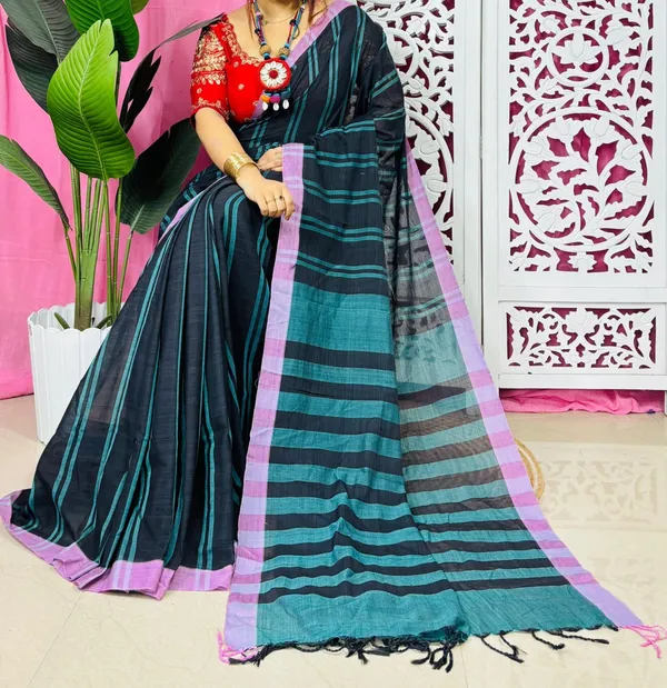 Ikkat_Kachvanga_Khadi_Cotton_Saree_With_Blouse_Piece