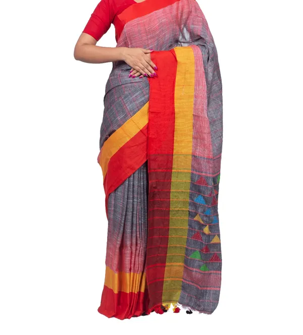 Ikkat_Kachvanga_Khadi_Cotton_Saree_With_Blouse_Piece