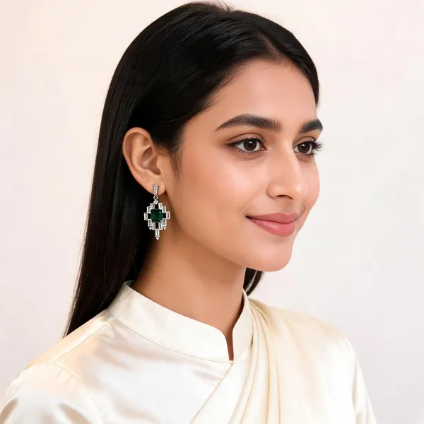 Green_&_Silver_Sterling_Silver_92.5_Earrings_For_Women