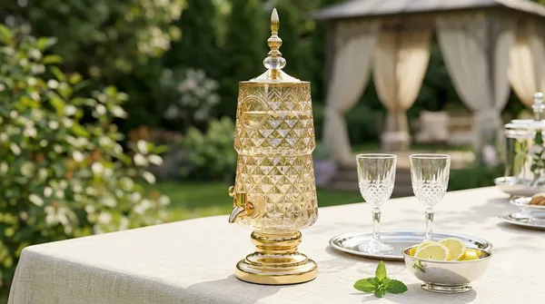 Amber_Diamond_Cut_Glass_Juice_Dispenser_with_Tap_5L_-_Gold_Base_Beverage_Dispenser_for_Parties,_Weddings_&_Garden_Events