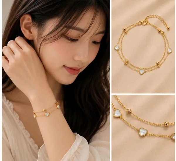 Gold_Tone_Heart_Charm_Double_Layer_Bracelet_for_Women
