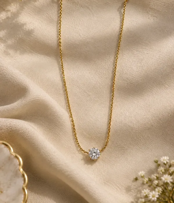 Anti-Tarnish_Gold_Tone_Box_Chain_Necklace_With_Round_Solitaire_Stone