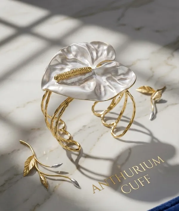 Anti-Tarnish_Gold_Tone_Hammered_Cuff_Bracelet_With_Silver_Tone_Petal