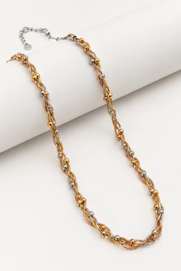 Anti-Tarnish_Tri-Tone_Braided_Chain_Necklace_With_Beads