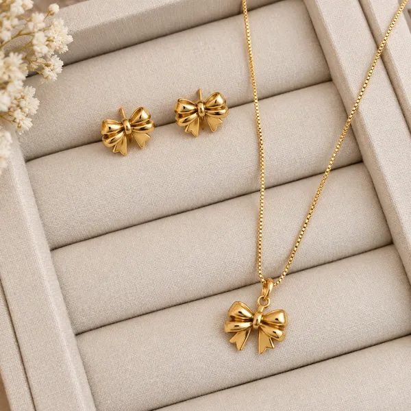 Bandhan_Bow_Set_–_Anti-Tarnish_Gold_Bow_Stud_Earrings_&_Pendant_Necklace