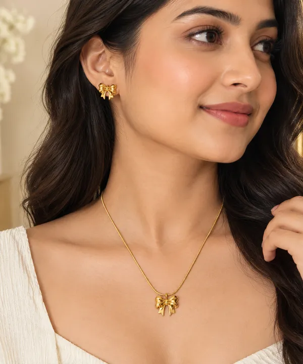 Bandhan_Bow_Set_–_Anti-Tarnish_Gold_Bow_Stud_Earrings_&_Pendant_Necklace