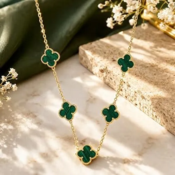 Gold_Tone_Green_Clover_Necklace_for_Women