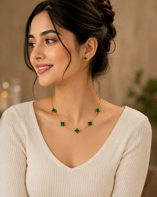Gold_Tone_Green_Clover_Necklace_for_Women