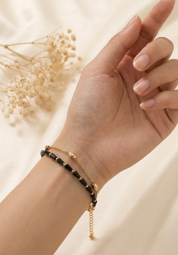 Black_Beaded_Gold_Tone_Bracelet_for_Women