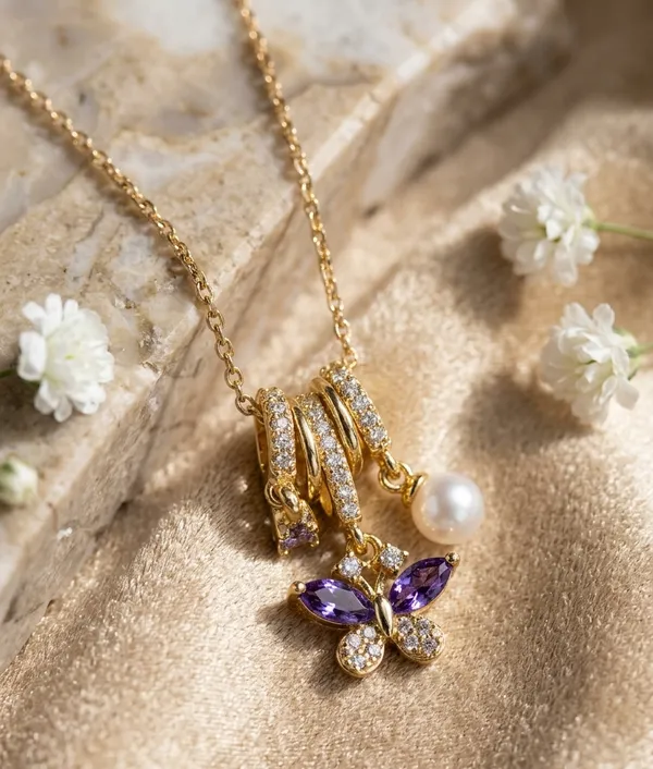 Titli_Charm_Necklace_–_Anti-Tarnish_Gold_Tone_Chain_With_Butterfly,_Pearl_&_Pave_Charms