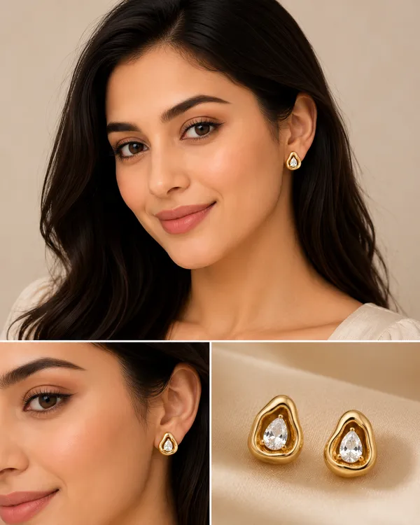Gold_Tone_Teardrop_Stud_Earrings_for_Women