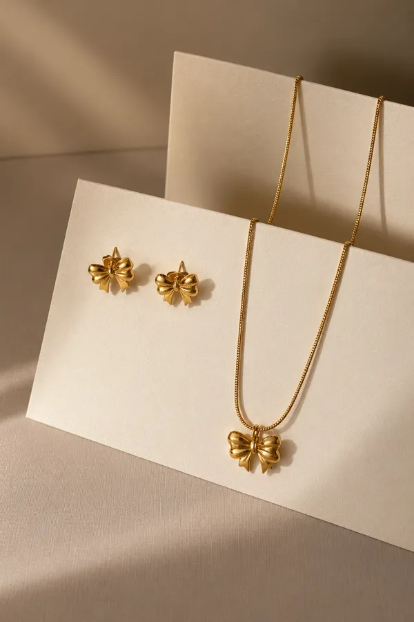 Bandhan_Bow_Set_–_Anti-Tarnish_Gold_Bow_Stud_Earrings_&_Pendant_Necklace