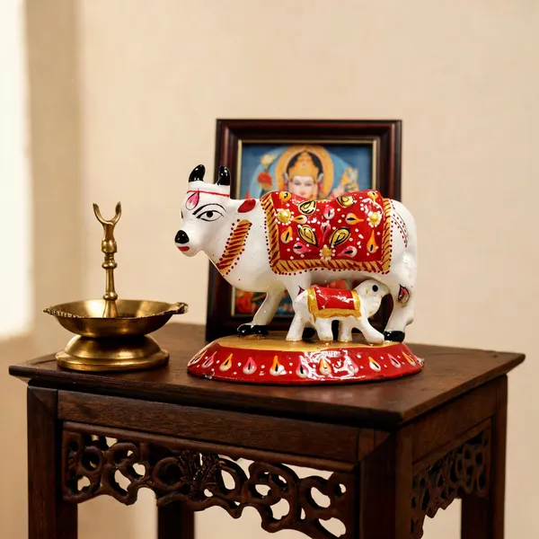 Metal_Printed_White_Red_Cow_Statue