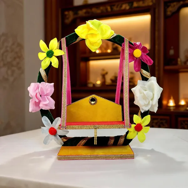 Wooden_Green_Yellow_Circle_Jhula_For_Laddu_Gopal_Ji