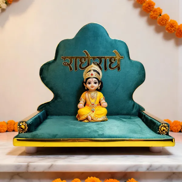 Wooden_Green_Golden_Singhasan_For_Laddu_Gopal_Ji